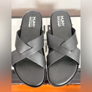 NIB Marc Joseph New York Men's Roman Court Slipper Black Grainy